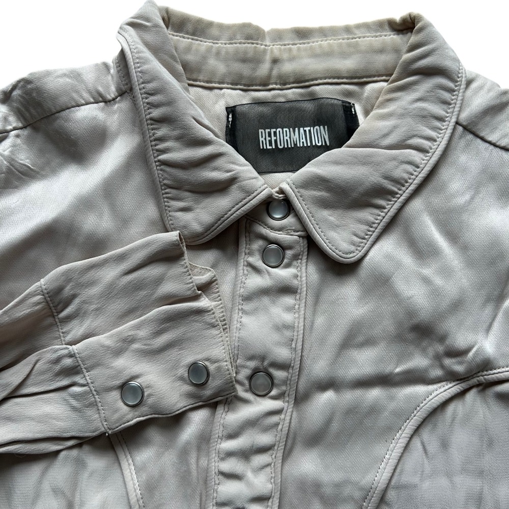 Reformation Western‎ Snap Shirt Womens M Beige Cream Embroidered Cowgirl Flaws